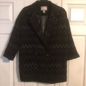 FOREVER 21 Black Jacket Blazer Small Zig Zag Lined Long Length Pockets Oversized